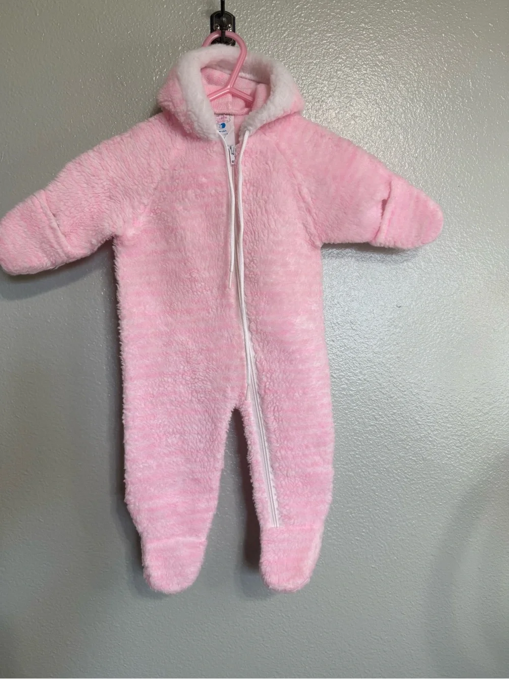 Vintage Cuddle Time Hooded Pram Suit Footed Pajamas Baby 0-3 Month Made in USA